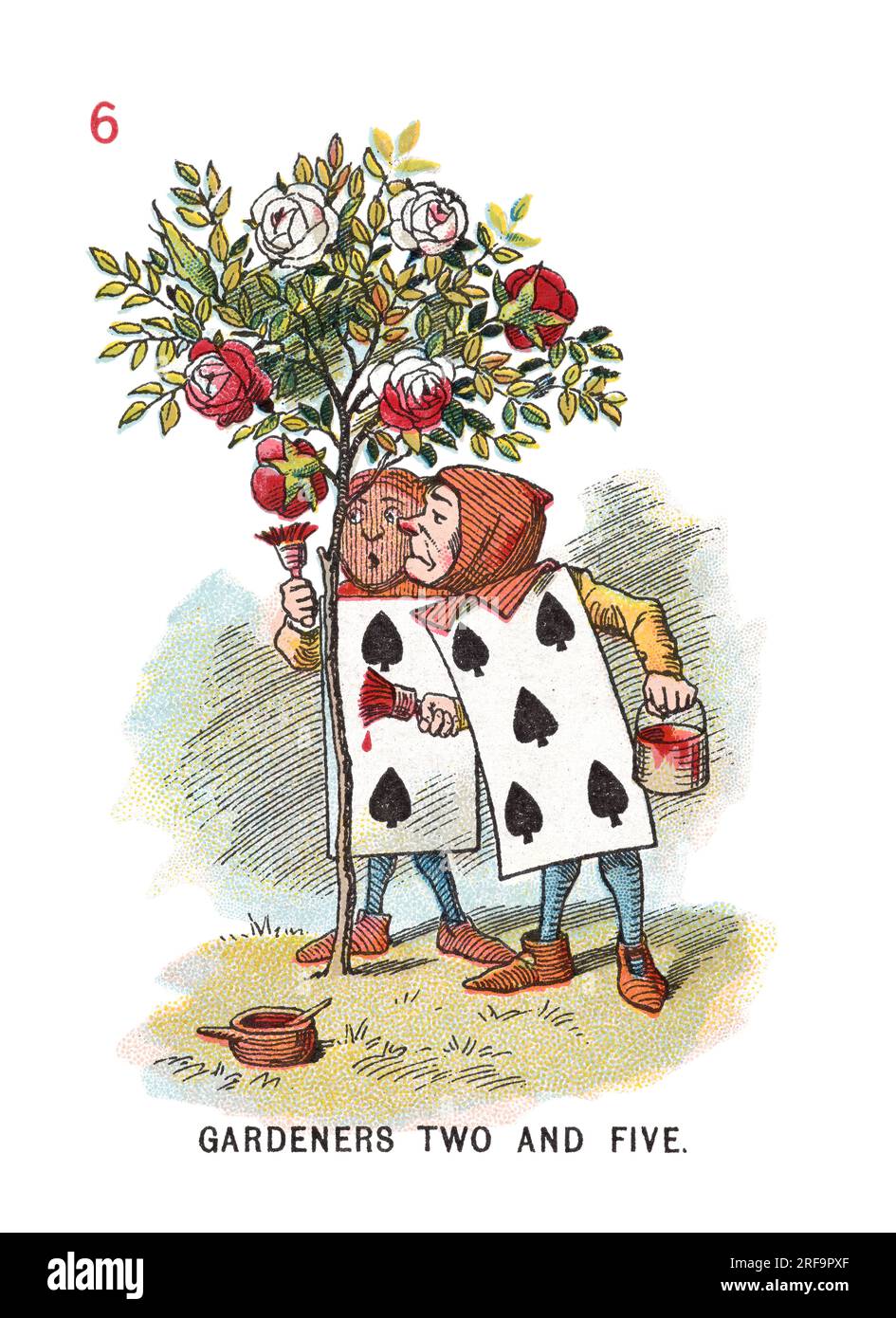 Gardners zwei und fünf Alice im Wunderland spielen Karten Stockfoto