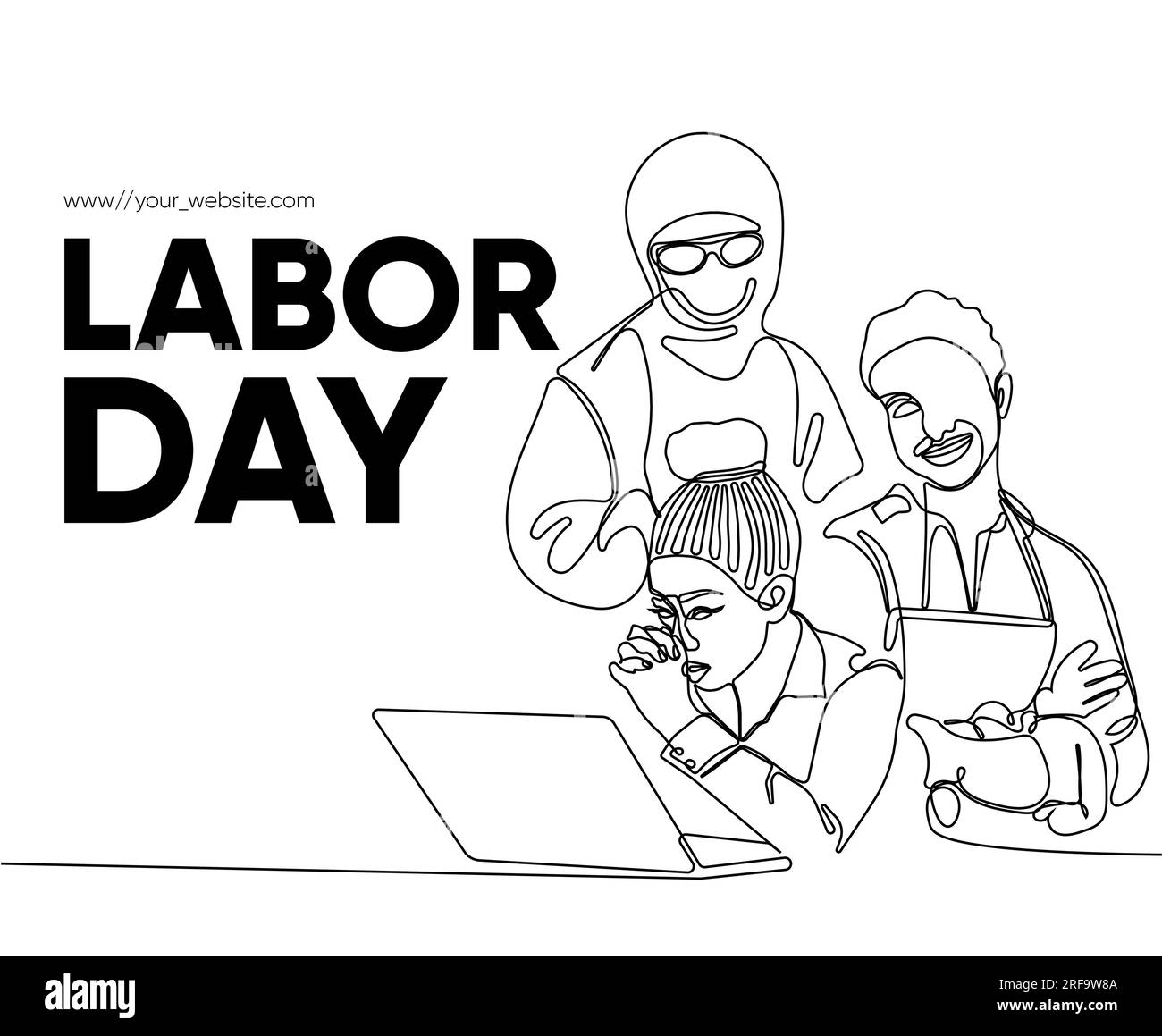 Happy Labour Day einfaches Vektor-Webbanner. Werkzeugsatz. Schriftzug Zum Tag Der Arbeit. Schwarzweißer Hintergrund, Banner, Poster. Vektordarstellung Stock Vektor