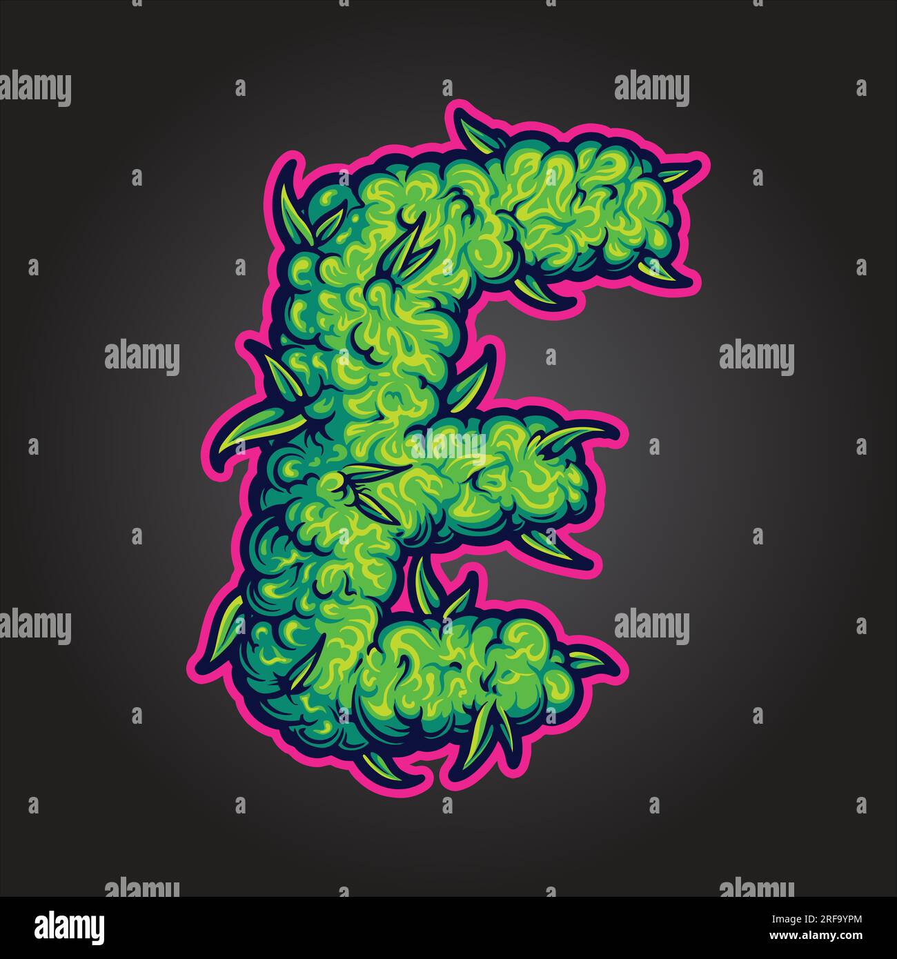 Auffälliges Monogramm Initial E Marihuana Bud Detail Vektorabbildungen für Ihr Arbeitslogo, Merchandise-T-Shirt, Aufkleber und Etikettendesigns, Poster, Grußwort Stock Vektor