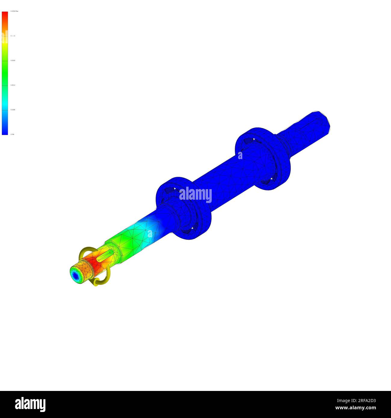 FEM-Analyse, Finite-Elemente-Analyse, Achse mit Lager, Drehspannungstest Stockfoto