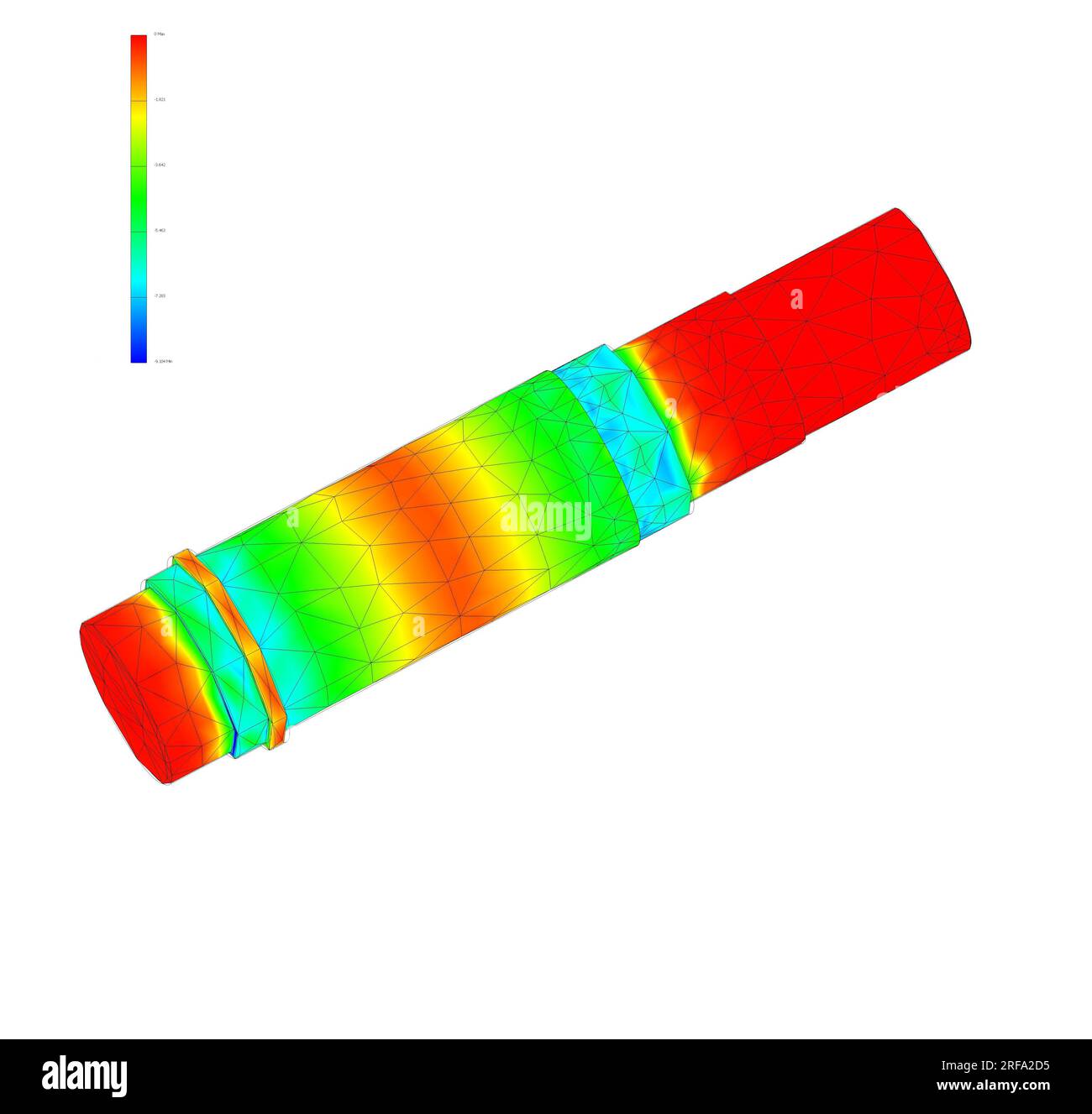 FEM-Analyse, Finite-Elemente-Methodenanalyse, Achsbiege- und Rotationskräfte analysiert Stockfoto