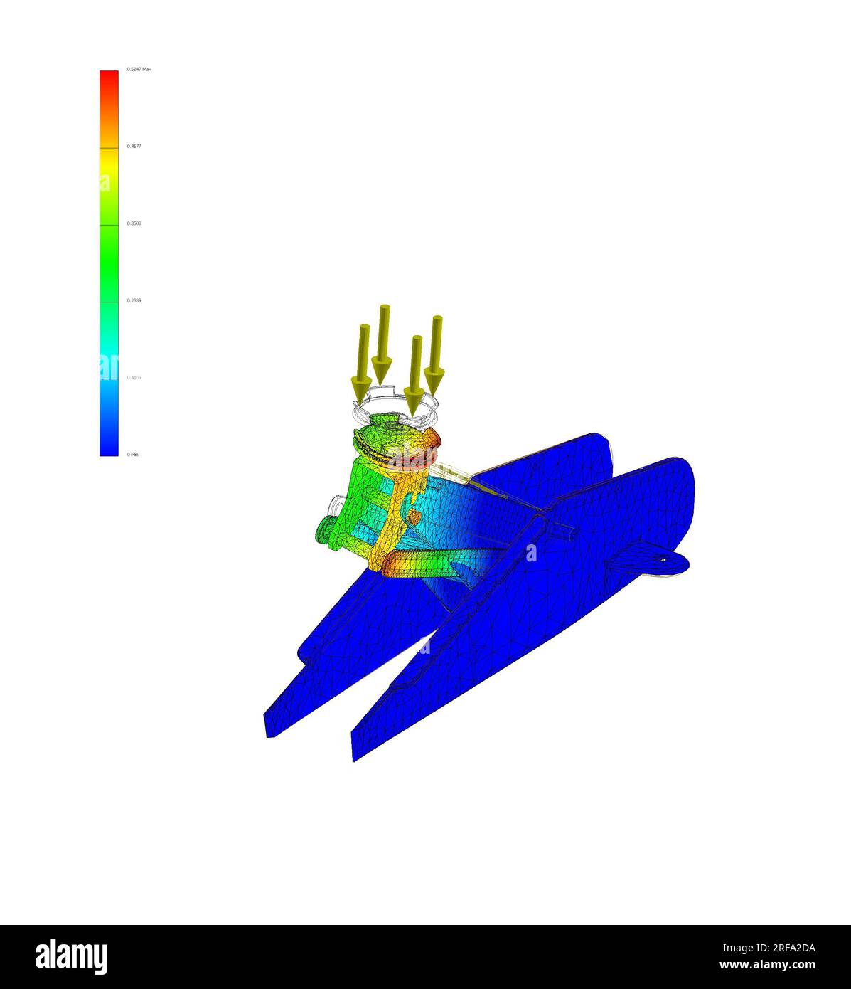FEM-Analyse, Finite-Elemente-Methodenanalyse, Analyse der Druck- und Zugkräfte des Wagenhebers Stockfoto