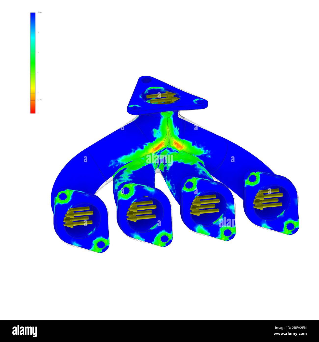 FEM-Analyse, Finite-Elemente-Methodenanalyse, Krümmermotorenanalyse, Belastungstest Stockfoto