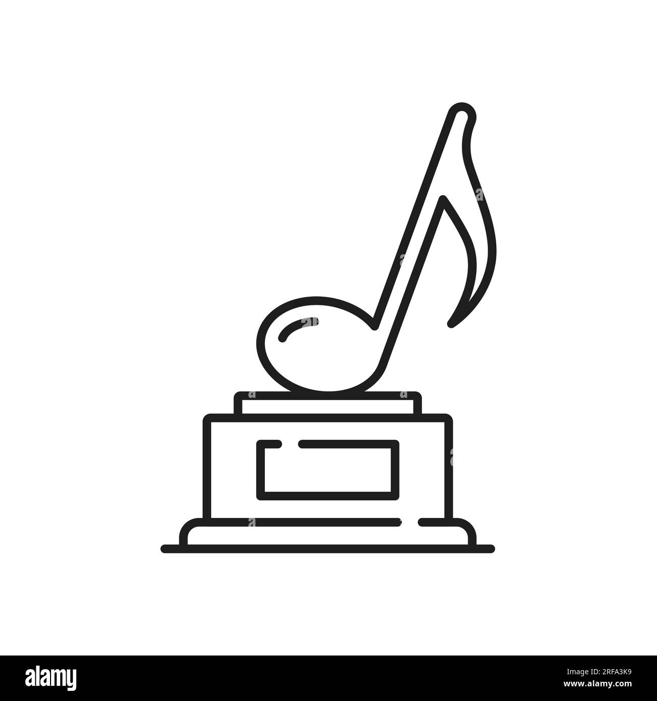 Trophäe, Symbol der Musiklinie des Gewinnerpreises, Symbol für Vektormusik. Auszeichnung für besten Sänger oder beste musikalische Zeremonie für das Lied oder die Trophäe mit der Nummer eins, einer Soundspalte auf dem Sockel in einem dünnen Symbol Stock Vektor