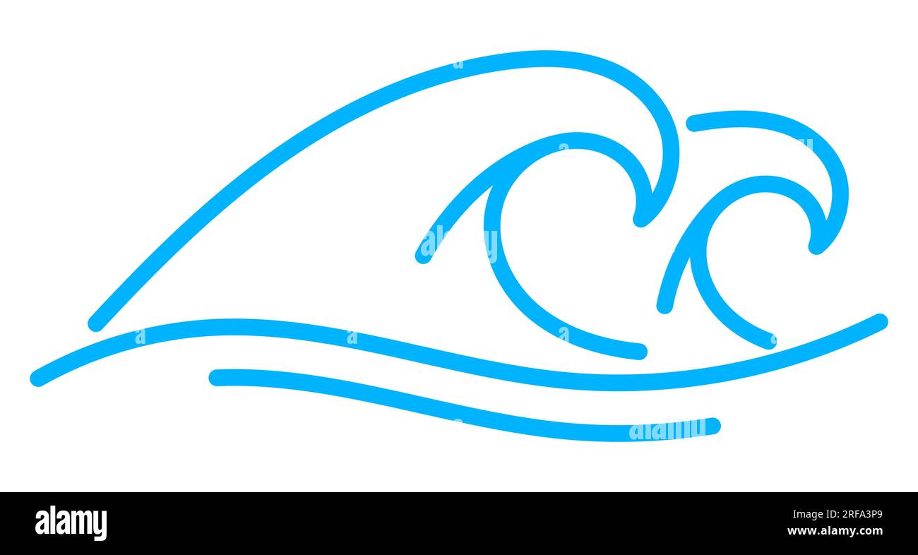 Wellenlinien-Symbol, Wellen des Meeres und des Ozeans, Wellen des Wassers mit Wirbelspritzern, Vektorsymbol des Meeres. Wellenform des Wasserflusses, Flut oder Meeresstrand Wellenkurve und Sturmwelle des Flusses Stock Vektor