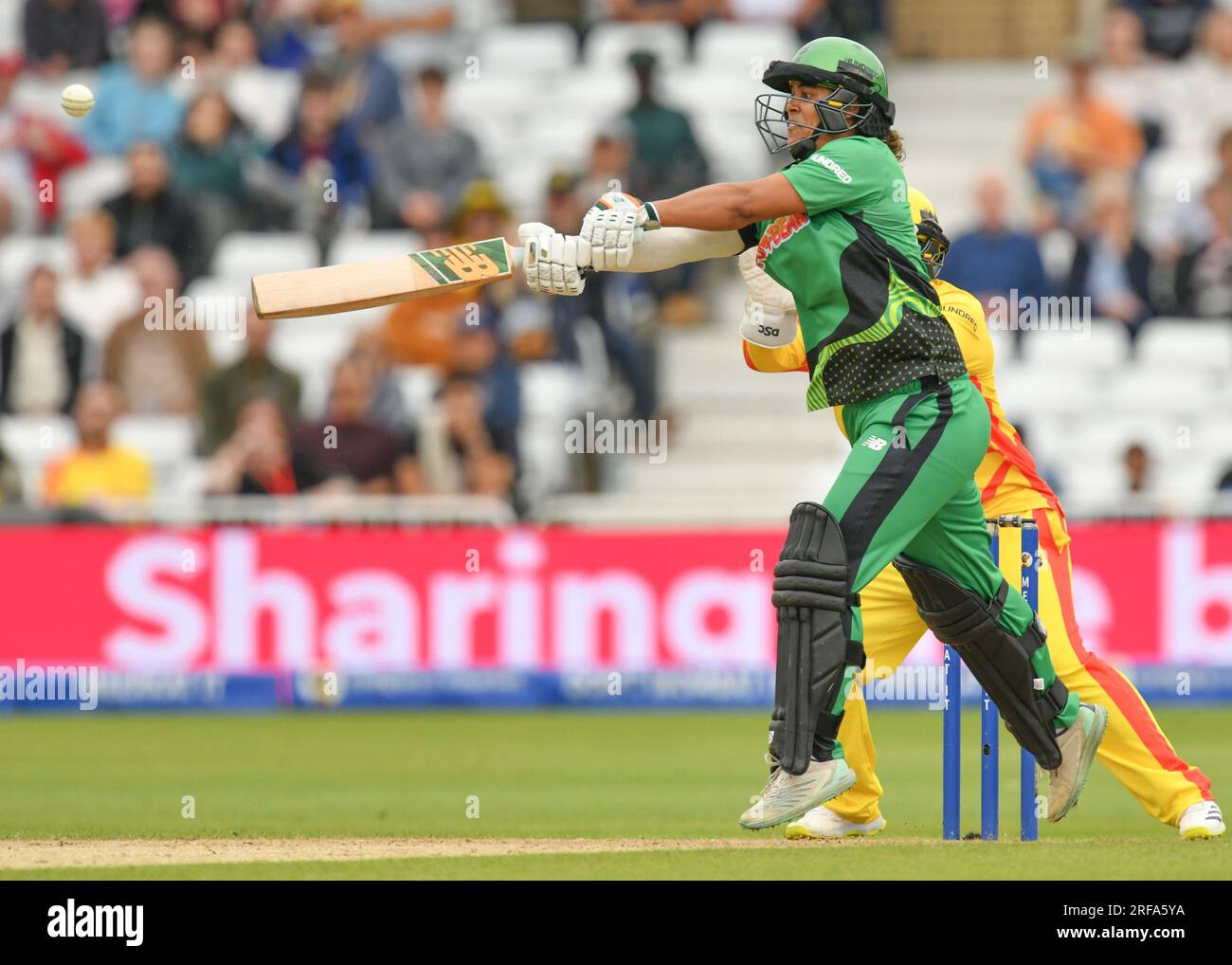 01. August 2023 - Trent Bridge Cricket Ground, Nottingham. Veranstaltung: The 100 Double Header (Herren und Frauen): Trent Rockets gegen Southern Brave. Bildunterschrift: Chloe Tryon (Southern Brave) schlägt. Bild: Mark Dunn/Alamy Live News (Sport) Stockfoto