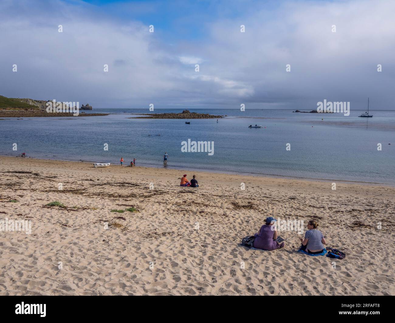 Porthcressa Beach, Hugh Town, St. Marys, Isles of Scilly, Cornwall, England, Großbritannien, GB. Stockfoto