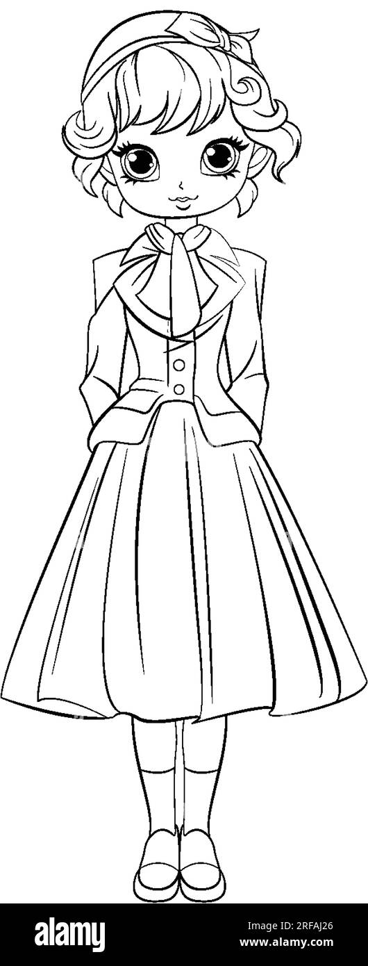 Eine Vektorgrafik einer jungen Frau, die ein viktorianisches Outfit trägt Stock Vektor