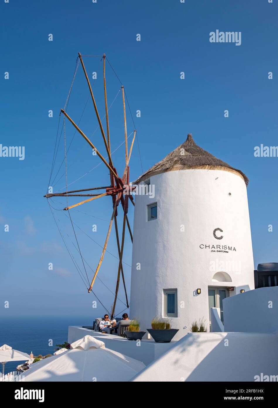 Windmühle, Ia (Oia), Santorin (Thira), Griechenland Stockfoto