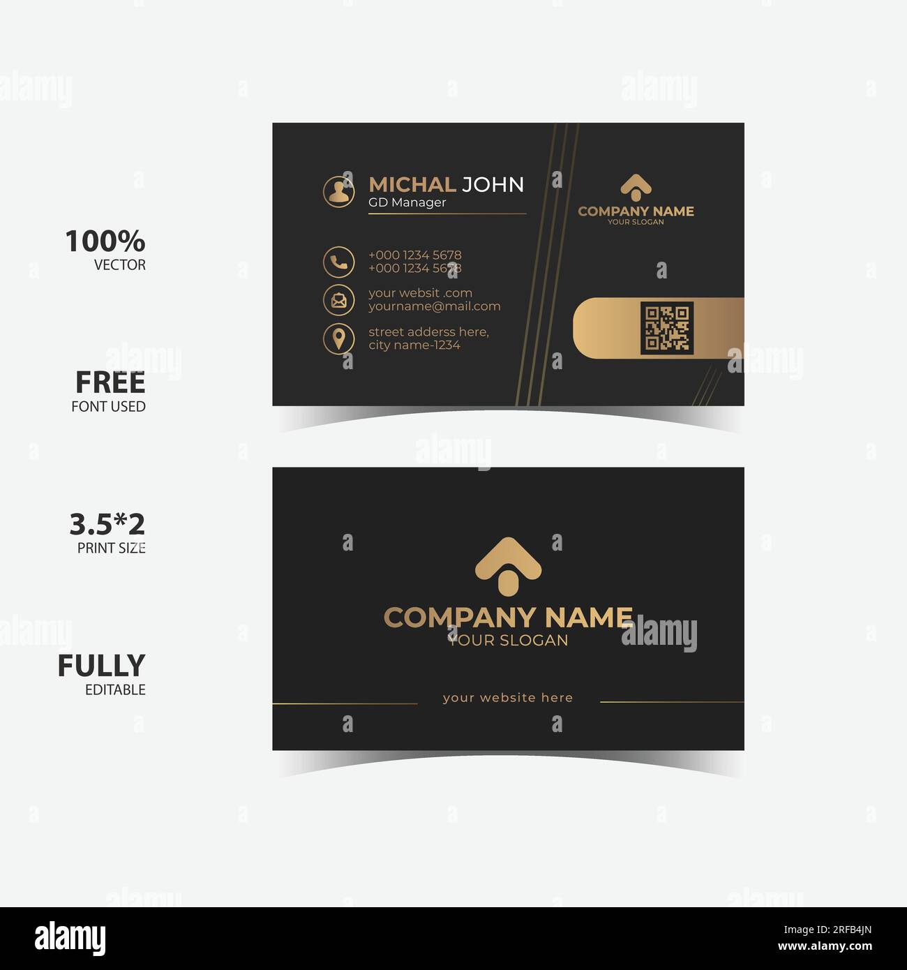 Luxuriöse und moderne Visitenkartenvorlage. Design in Schwarz und Gold. Stock Vektor