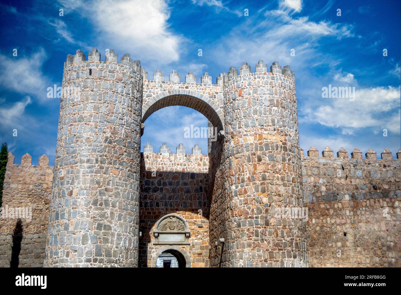 Tor des alcazar der Mauern von Avila, Castilla y Leon, Spanien, UNESCO-Weltkulturerbe Stockfoto