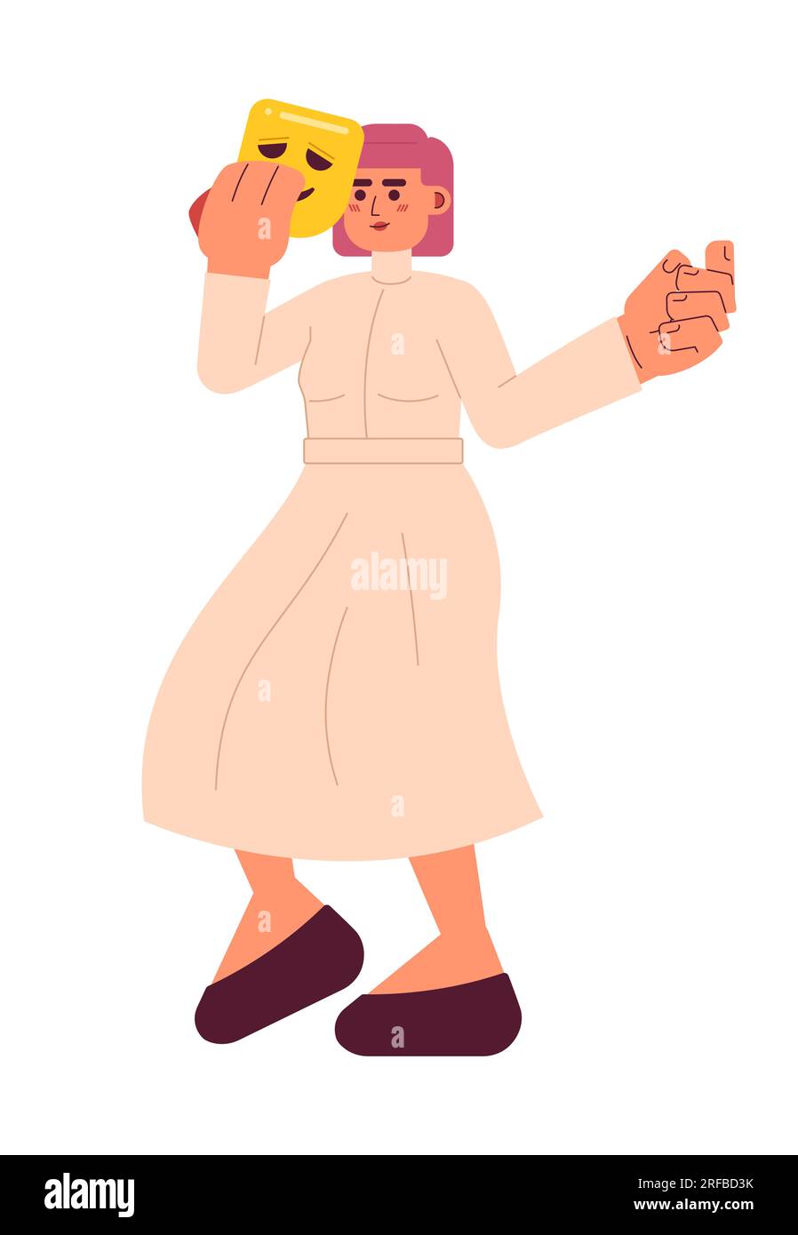 Darstellerin mit Comedy-Maske, halbflacher Vektorfigur Stock Vektor