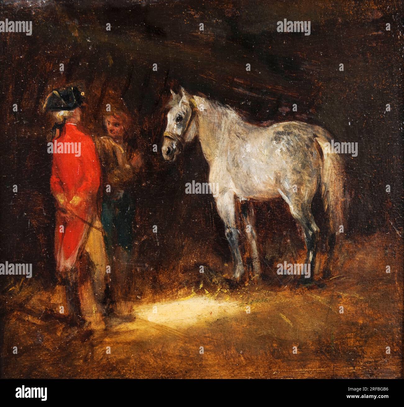 Eugène Lami, Scène d’écurie (Stallszene), Ölmalerei auf Holz vor 1890 Stockfoto