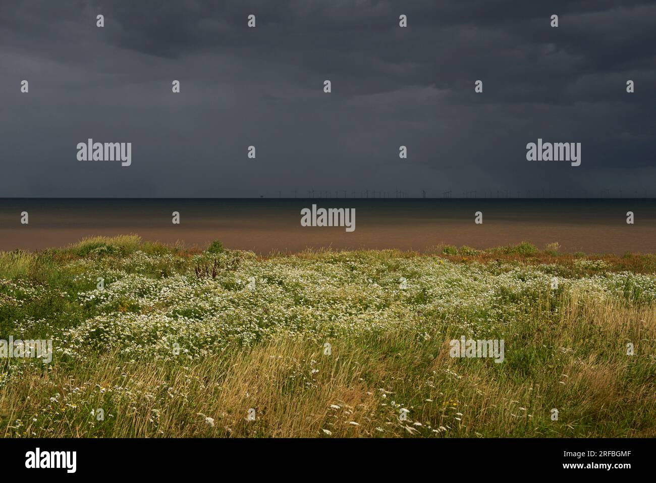 Stürmischer Himmel über der Nordsee am Spurn Point, Holderness, East Yorkshire, England, Großbritannien Stockfoto