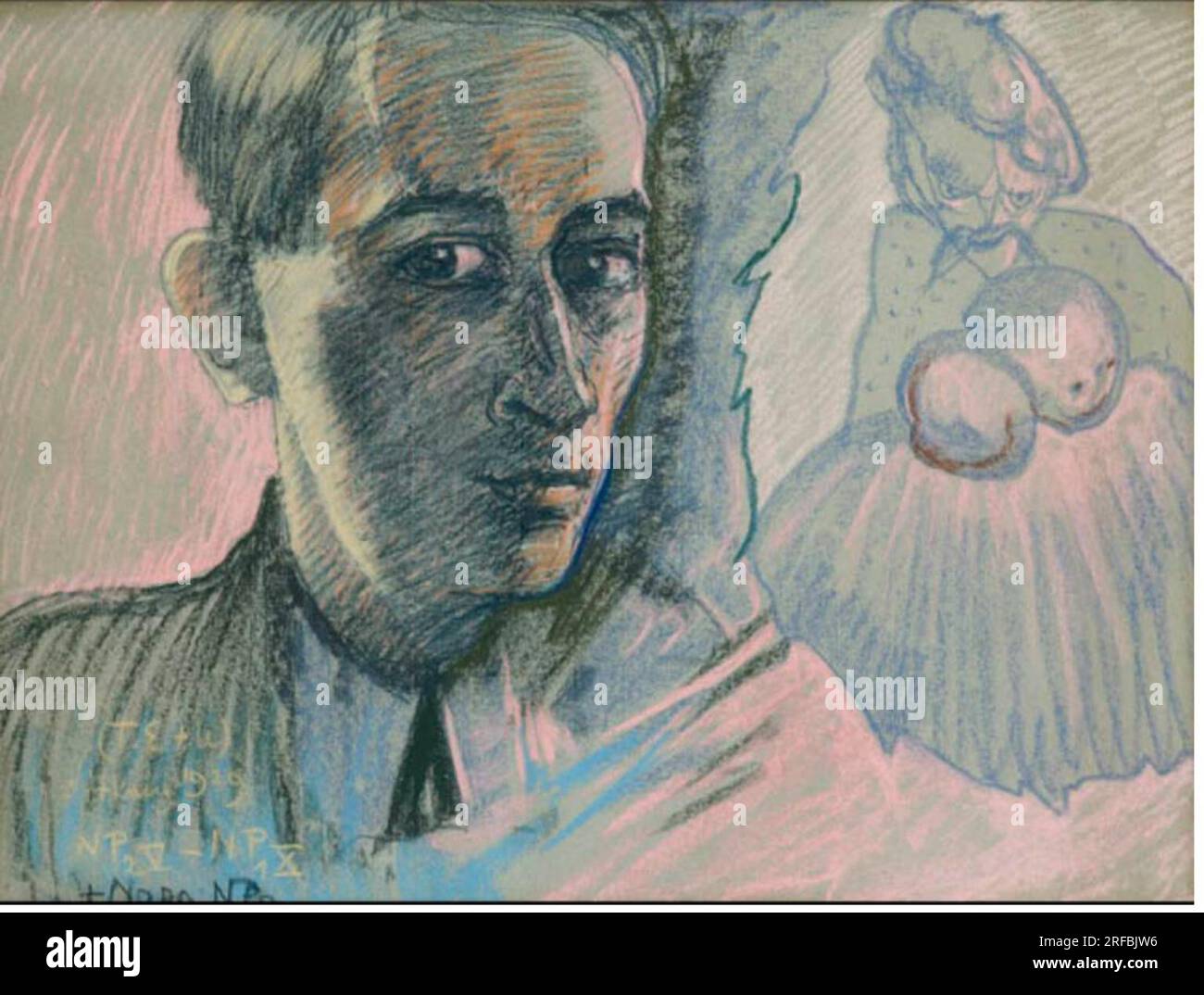 Selbstporträt mit einer Figur zwischen Mai 1929 und Oktober 1929 von Stanisław Ignacy Witkiewicz Stockfoto