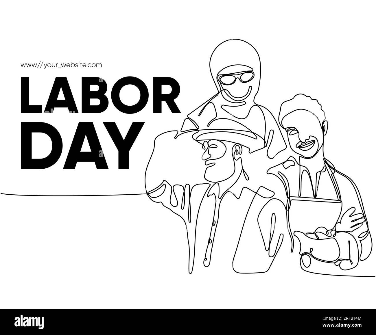 Happy Labour Day einfaches Vektor-Webbanner. Werkzeugsatz. Schriftzug Zum Tag Der Arbeit. Schwarzweißer Hintergrund, Banner, Poster. Vektordarstellung Stock Vektor