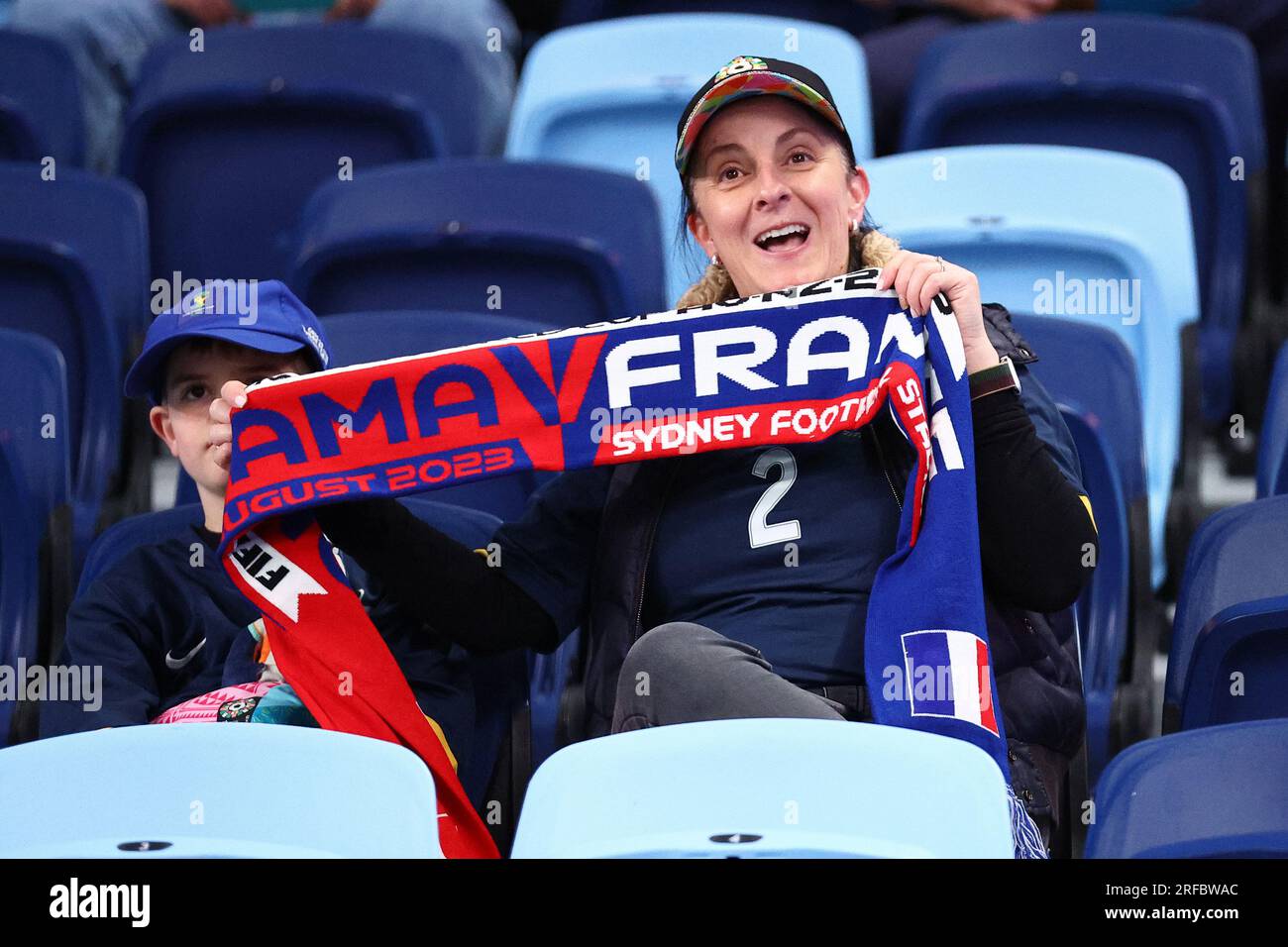 2. August 2023; Sydney Football Stadium, Sydney, NSW, Australien: FIFA Womens World Cup Group F Fußball, Panama gegen Frankreich; Unterstützer von Frankreich Stockfoto