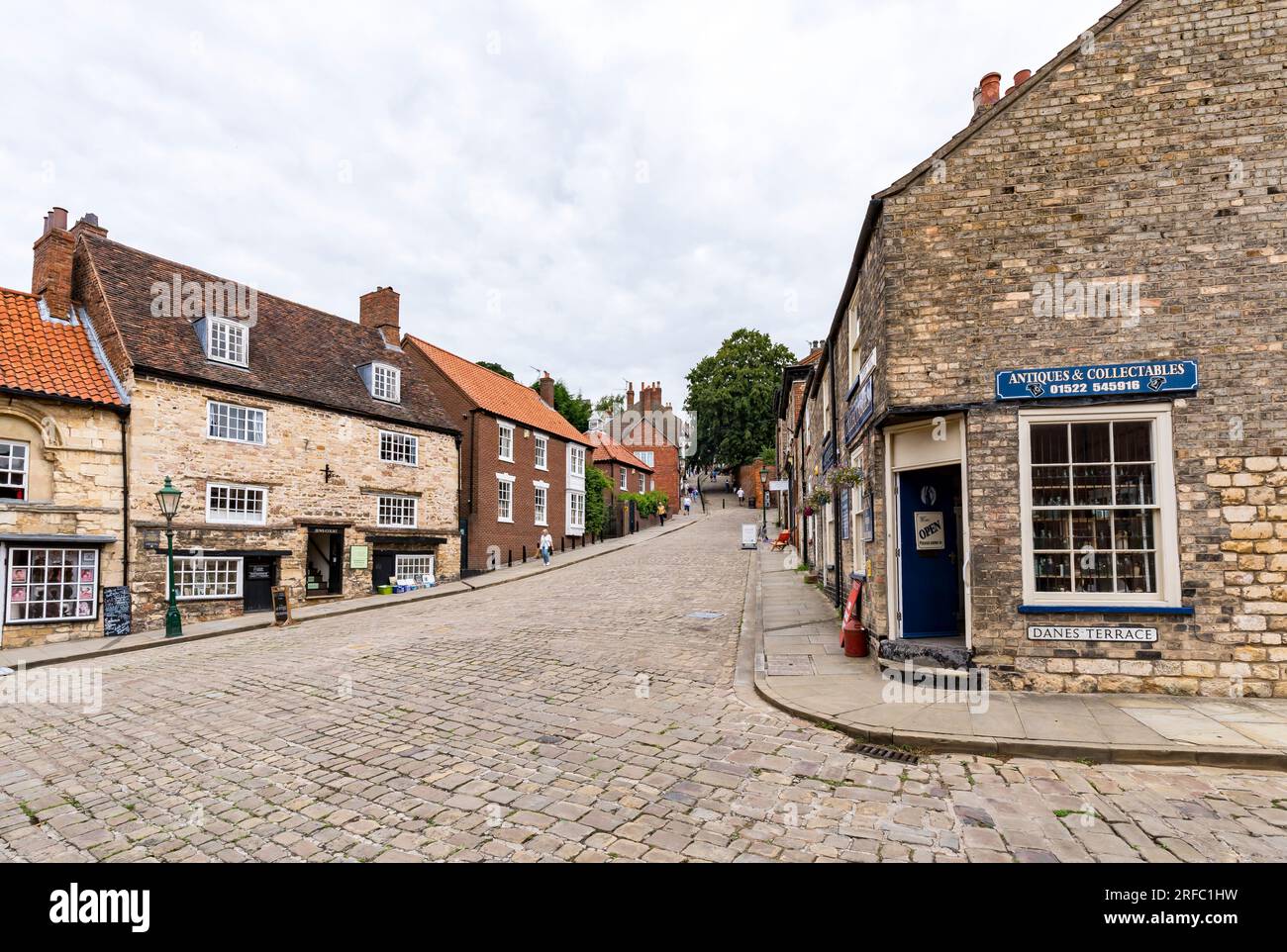 Blick auf den steilen Hügel Lincoln City, Lincolnshire, England, Großbritannien Stockfoto