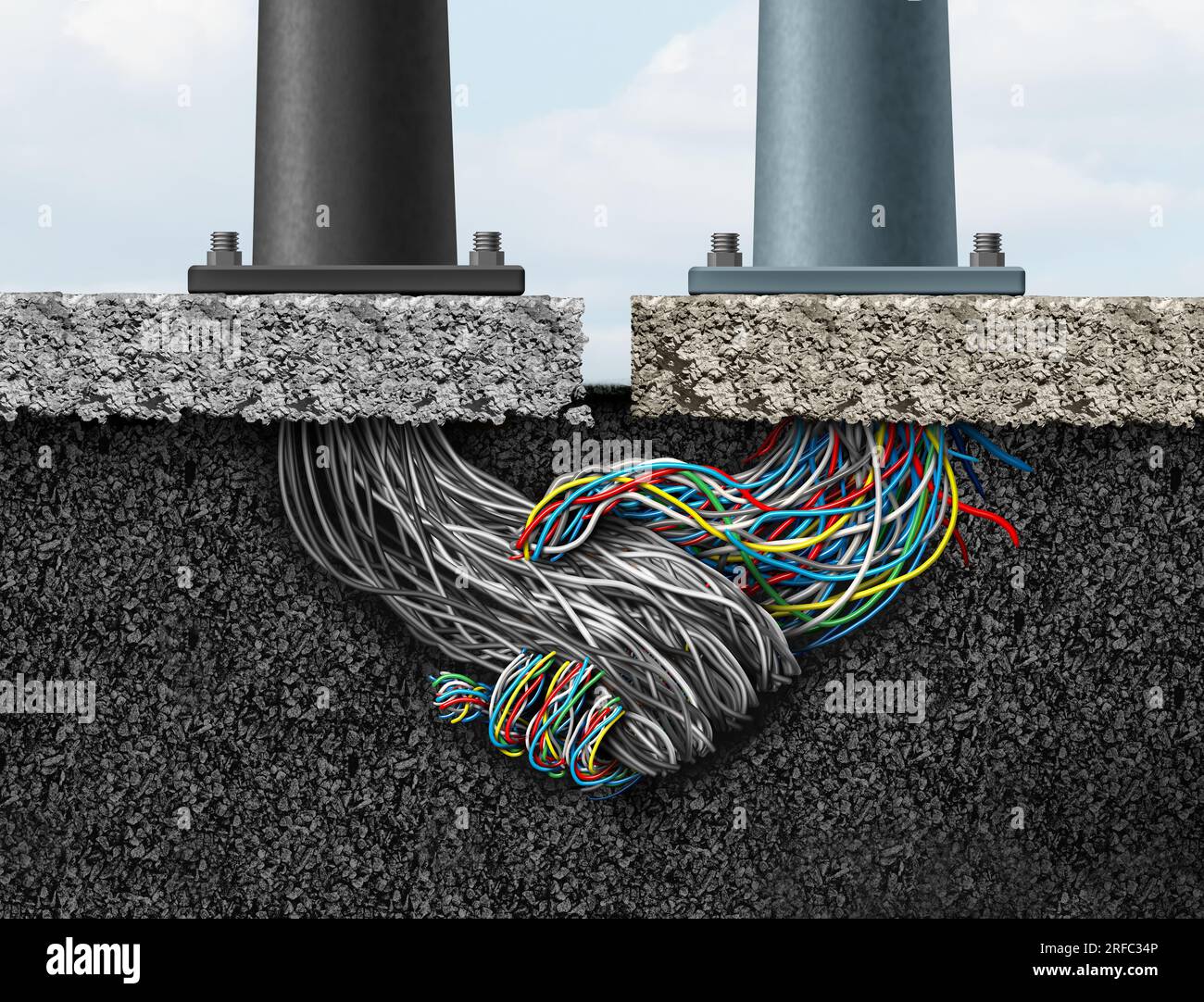 Technologiezusammenarbeit und Geschäftssynergie: Erfolg mit zwei Mitbewerbern, die als wettbewerbsfähiges Bündniskonzept oder Team zusammenarbeiten Stockfoto