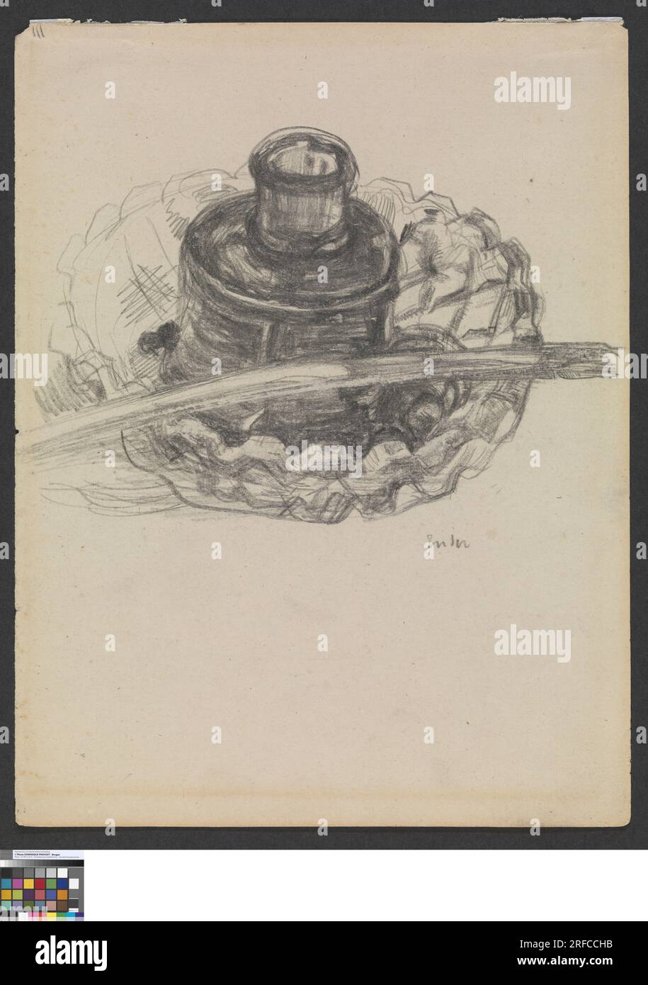 Stift und Tintenfass auf einer Glasschale aus dem Jahr 1885 von James Ensor Stockfoto