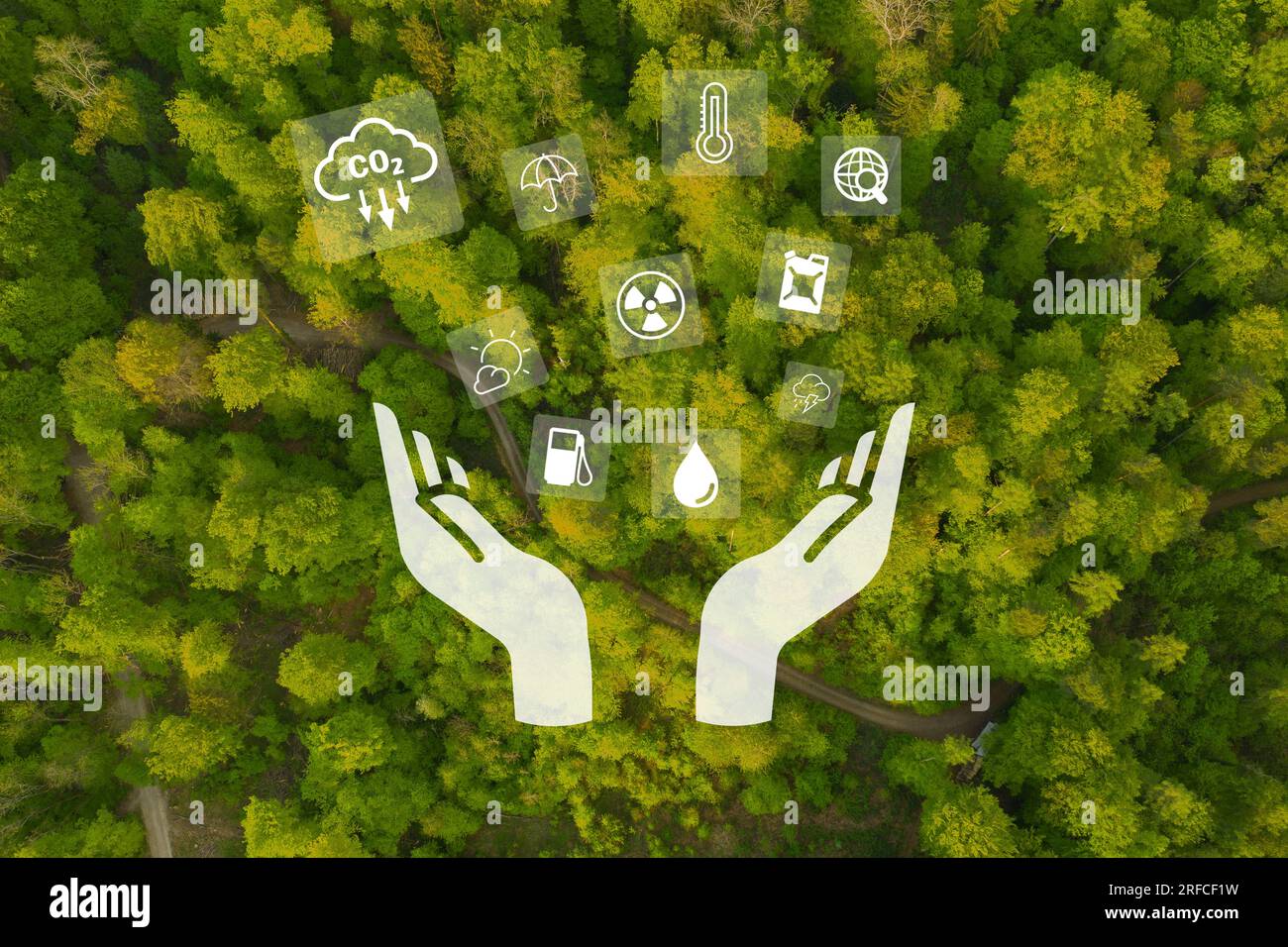 Nachhaltiges oder umweltfreundliches Geschäft – Hintergrund mit Symbol-Konzept für Verbindungen im Zusammenhang mit umweltfreundlicher Umwelt. Stockfoto