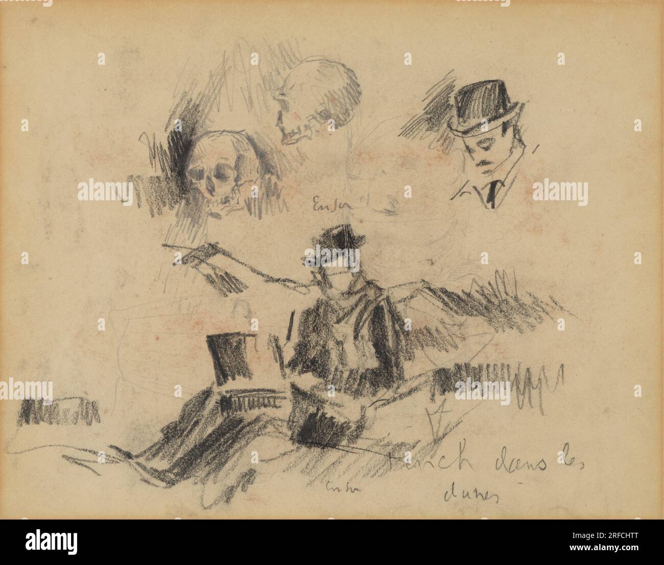 Doodshoofden en Willy Finch in de duinen (Recto) 1888 von James Ensor Stockfoto