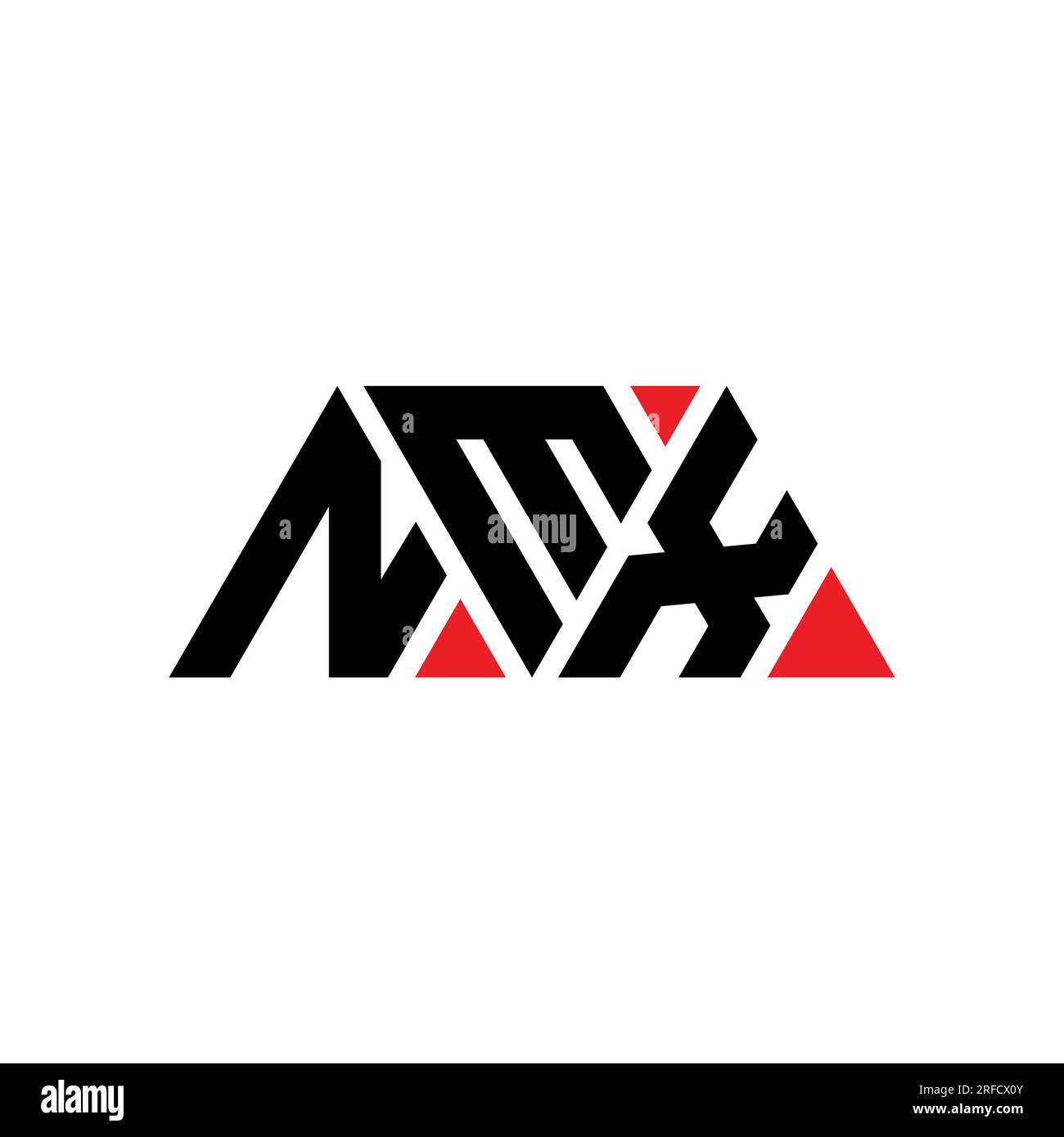 NMX-Logo mit Dreiecksbuchstaben und Dreiecksform. Monogramm mit NMX-Dreieck-Logo. Vorlage für NMX-Dreieck-Vektor-Logo in roter Farbe. NMX Triangul Stock Vektor