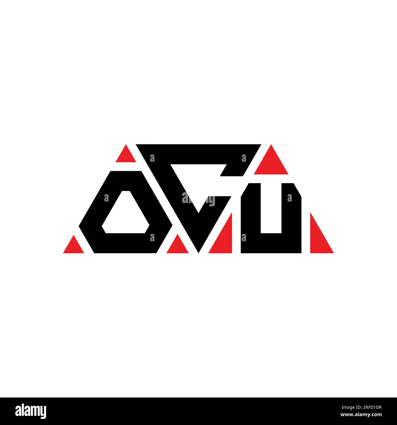 OCU-Logo mit Dreiecksbuchstaben und Dreiecksform. OCU-Monogramm mit Dreieckslogo. OCU-dreieckige Vektor-Logo-Vorlage mit roter Farbe. OCU Triangul Stock Vektor