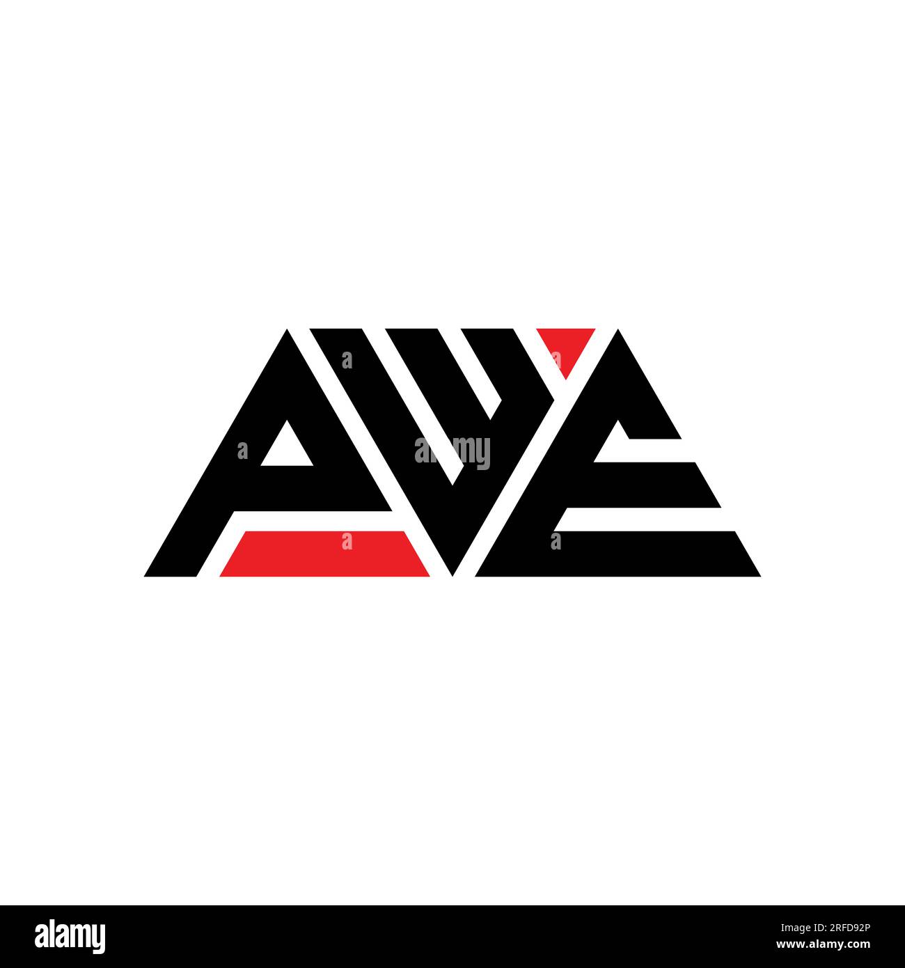 PWE-Logo mit dreieckigen Buchstaben in Dreiecksform. Monogramm mit PWE-Dreieck-Logo. PWE-Dreieck-Vektor-Logo-Vorlage mit roter Farbe. PWE Triangul Stock Vektor