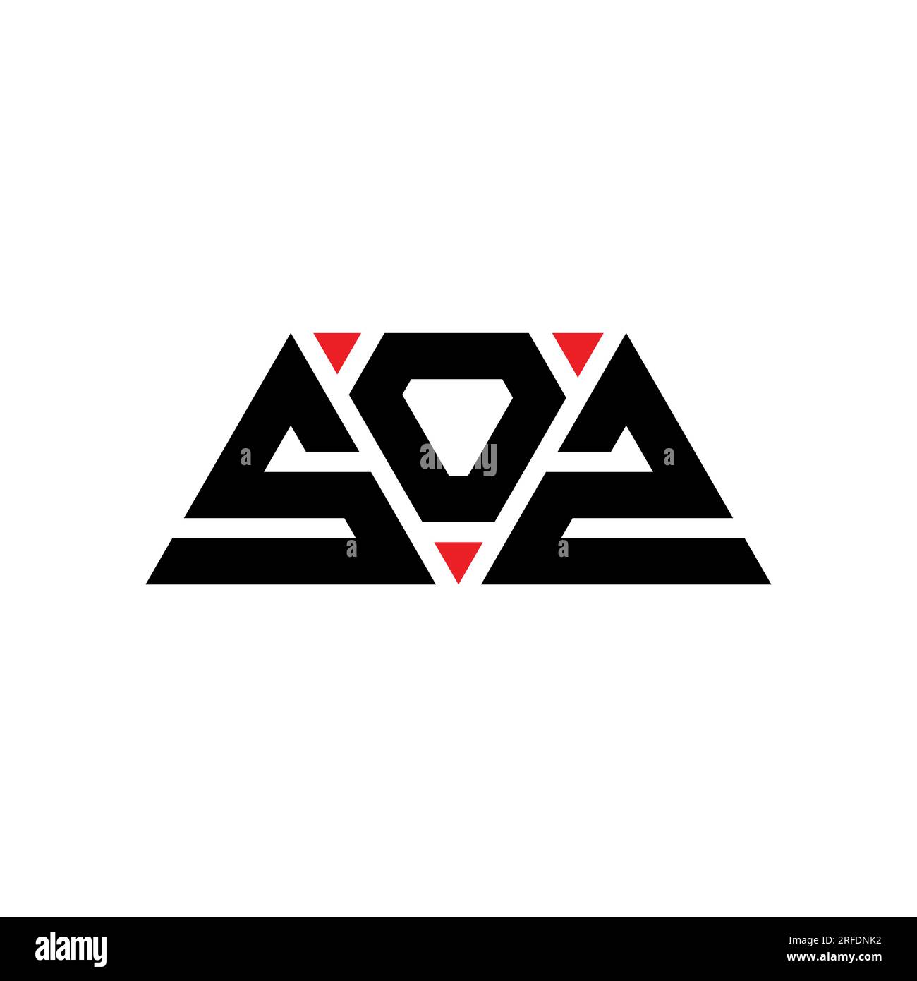 LOGO mit DREIECKSBUCHSTABEN „SOZ“ in Dreiecksform. MONOGRAMM mit SOZ-Dreieck-Logo. SOZ-Dreieck-Vektor-Logo-Vorlage mit roter Farbe. SOZ Triangul Stock Vektor