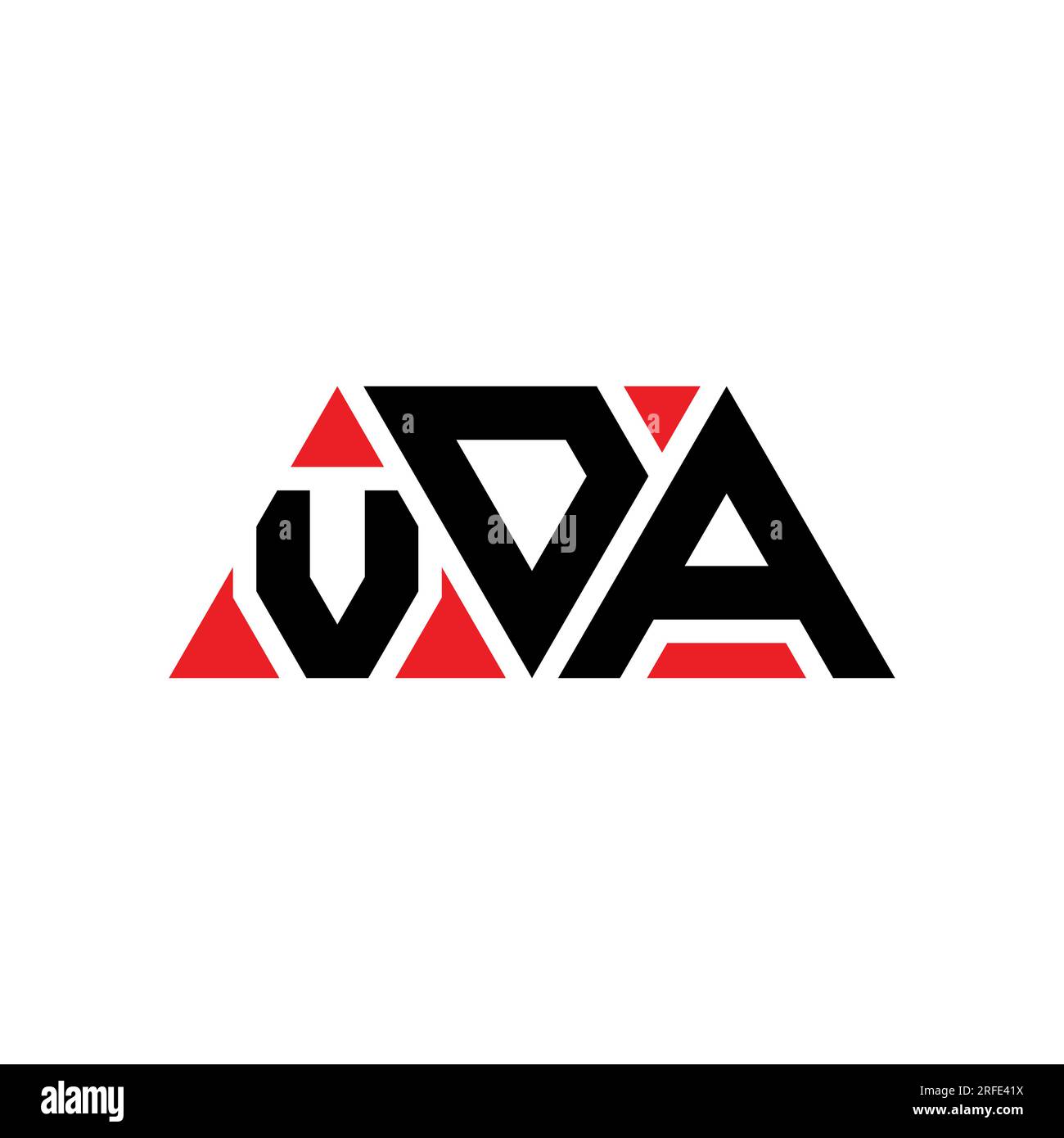 VDA-Logo mit Dreiecksbuchstaben und Dreiecksform. Monogramm mit VDA-Dreieck-Logo. VDA-Dreieck-Vektor-Logo-Vorlage mit roter Farbe. VDA Triangul Stock Vektor