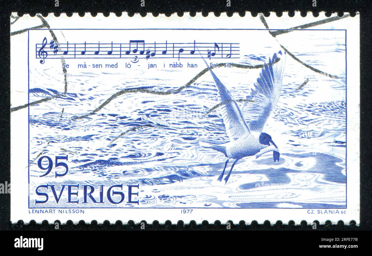 SCHWEDEN - CIRCA 1977: Von Schweden gedruckter Stempel, zeigt Möwe, circa 1977 Stockfoto