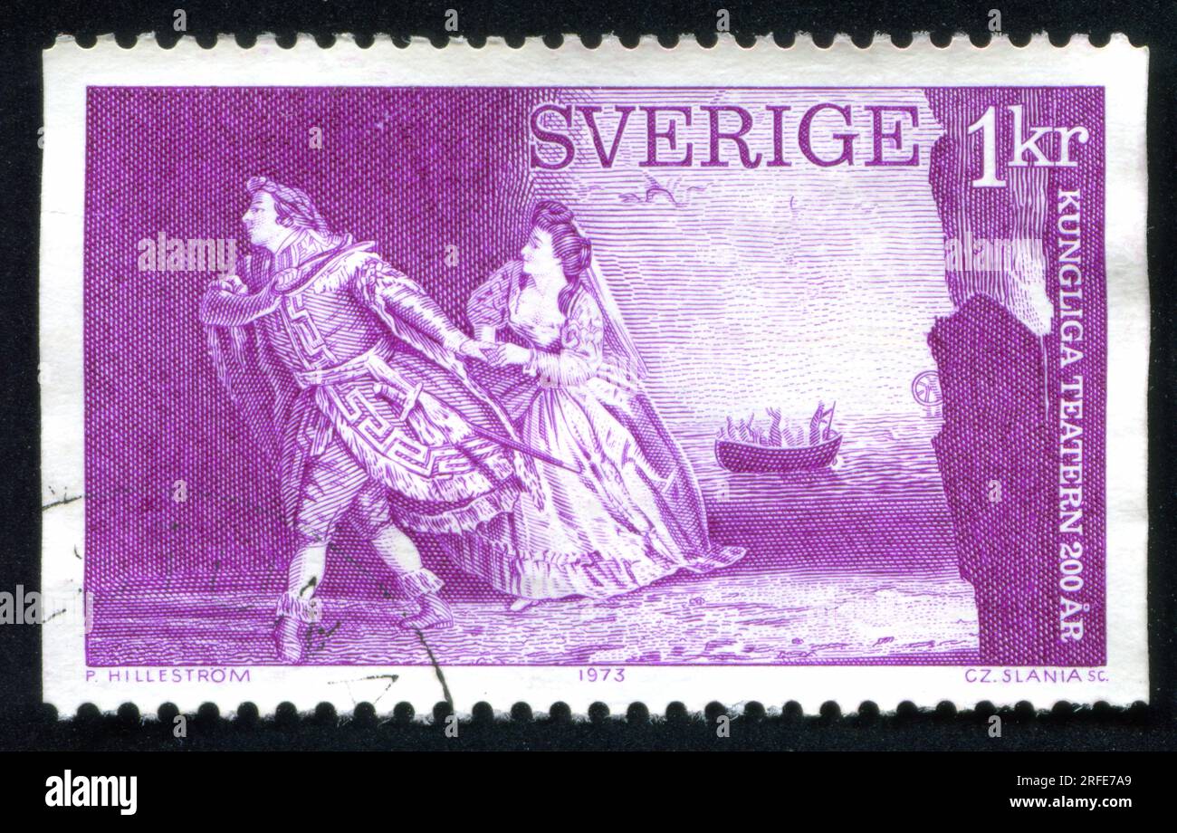 SCHWEDEN - CA. 1973: Von Schweden gedruckter Stempel, zeigt Orpheus und Eurydice von Christoph Gluck, ca. 1973 Stockfoto