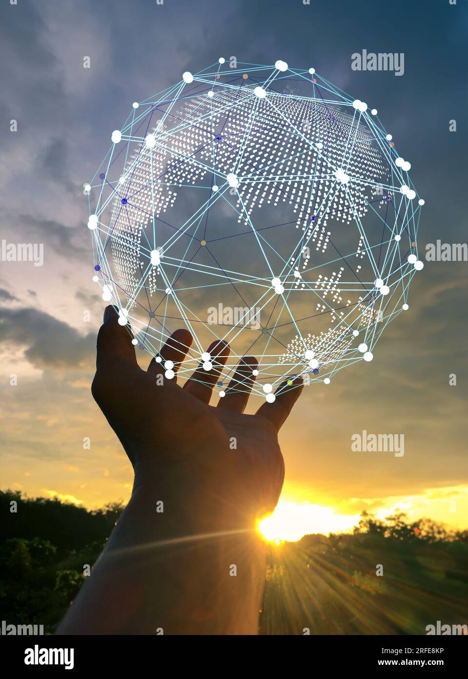 Zeitalter der Technologie Menschen, Nutzung von Technologie in der Neuzeit, Interconnection by Internet Network, Kommunikation mit dem Internet, Kommunikation w Stockfoto