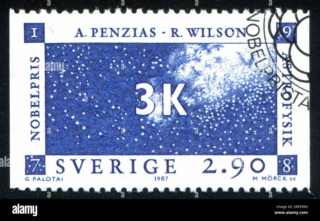 SCHWEDEN - CA. 1987: Von Schweden gedruckter Stempel zeigt Arno Penzias und Robert Wilson, USA, ca. 1987 Stockfoto