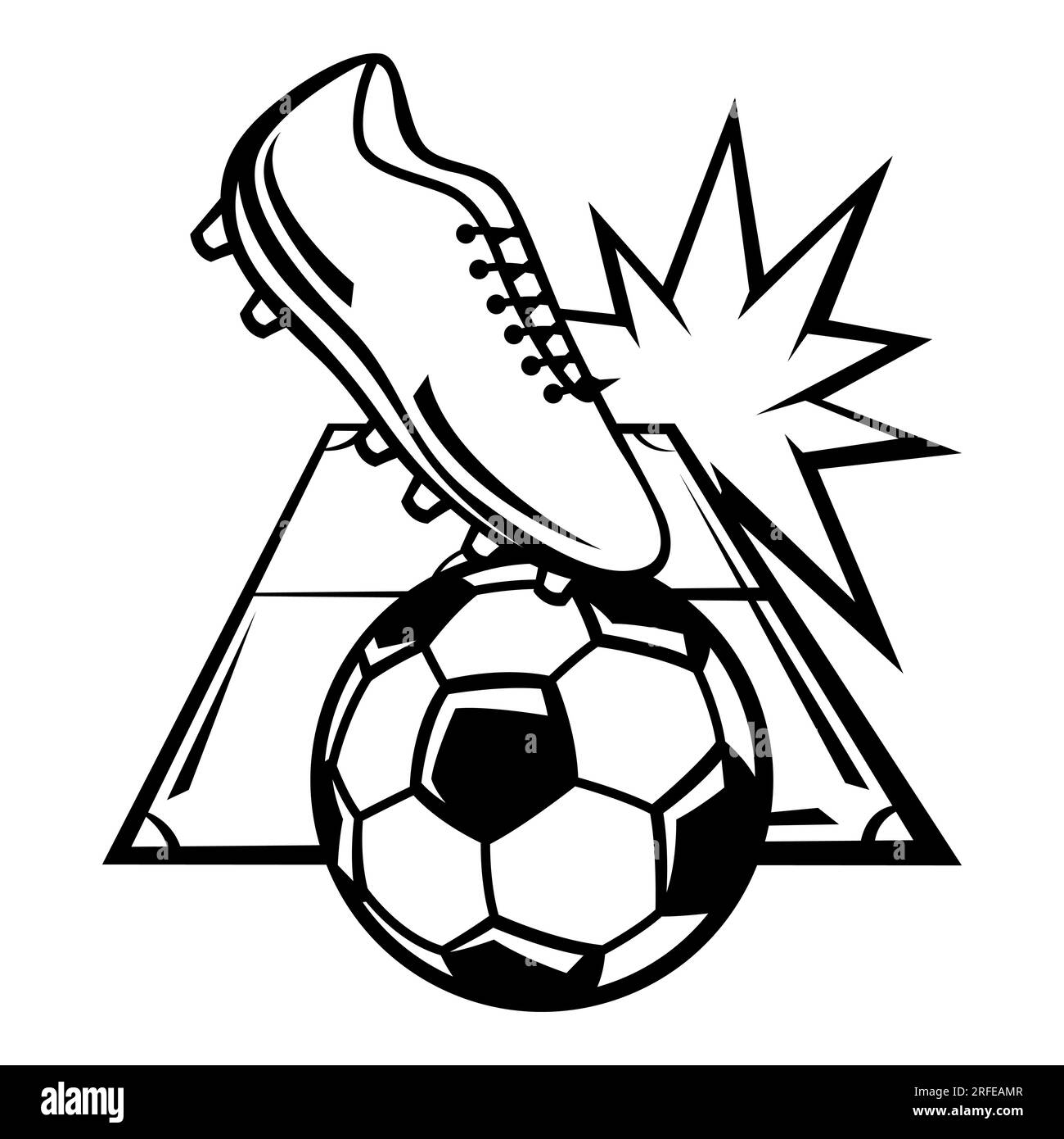 Emblem mit Fußballsymbolen. Football-Club-Label. Sportliche Illustration im Cartoon-Stil. Stock Vektor