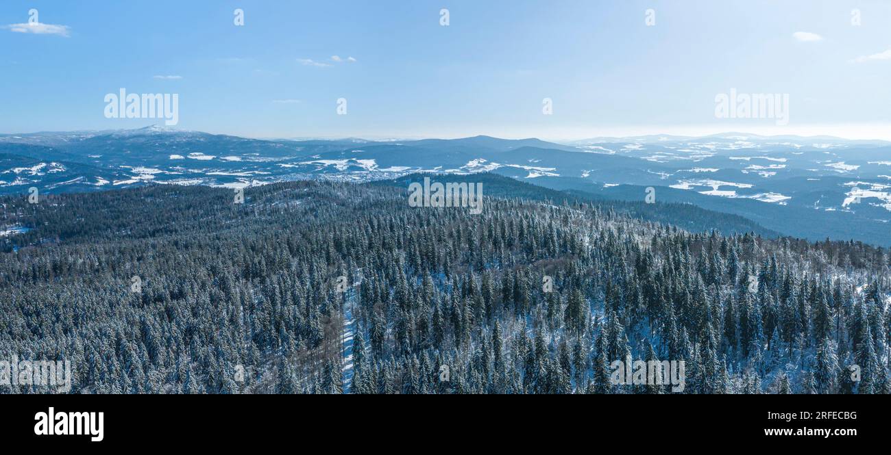 Das Skilanglaufzentrum Bretterschachten im Bayerischen Wald in der Nähe des Great Arber von oben Stockfoto