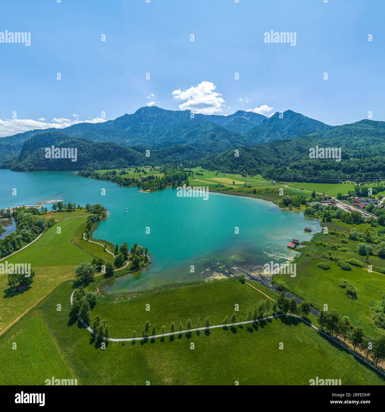 Die Region um Schlehdorf am Kochelsee im bayerischen Oberland von oben Stockfoto