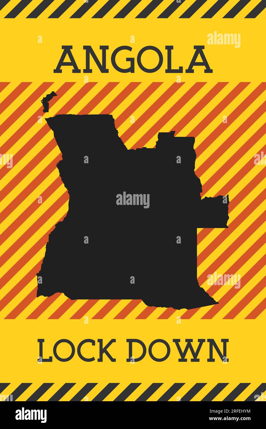 Angola Sperrschild. Gelbes Land Pandemiesymbol. Vektordarstellung. Stock Vektor