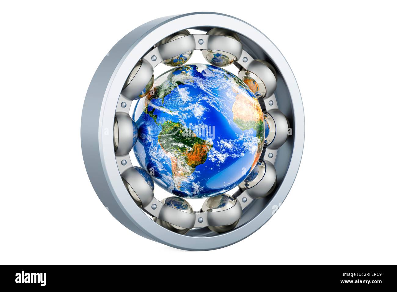 Peilung mit dem Erdball im Inneren, 3D-Rendering auf weißem Hintergrund isoliert Stockfoto