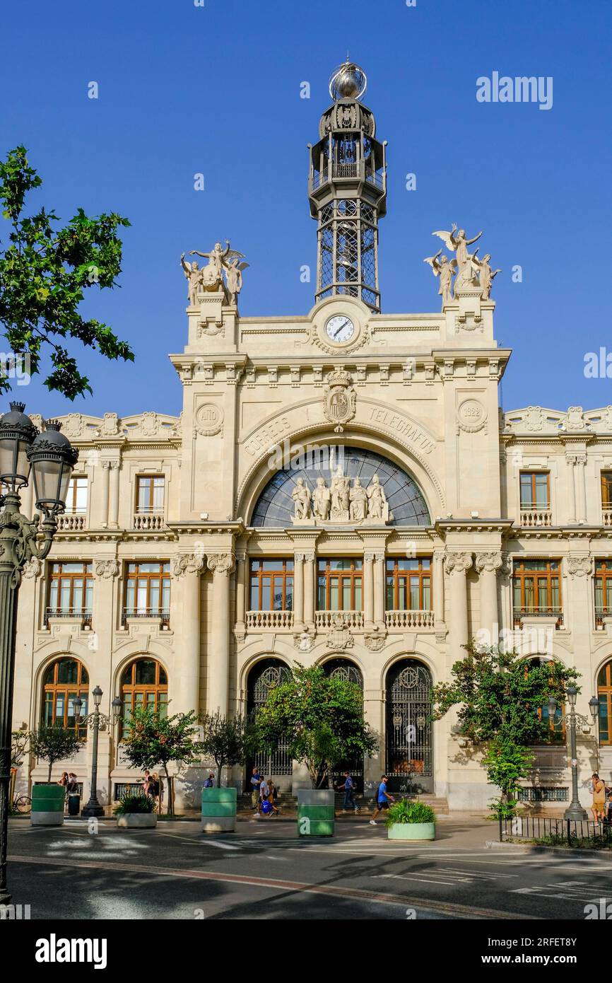 Spanien, Valencia, plaza del Ayuntamiento, Palacio de las Comunicaciones (ehemaliger Edificio de Correos oder Postgebäude) Stockfoto