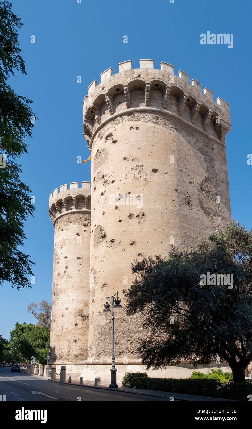Spanien, Valencia, Tours de Quart, zwei gotische Verteidigungstürme, die im 15. Jahrhundert erbaut wurden Stockfoto
