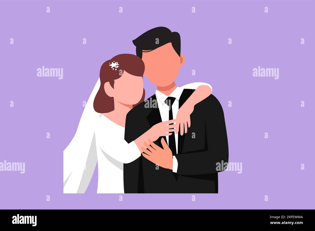 Figur-Zeichnung von Liebhabern, Mann mit Anzug und Frau mit Hochzeitskleid,  die sich umarmen. Ein Paar in einer Beziehung, das verliebt ist.  Glücklicher Ehemann, der sich umarmt Stockfotografie - Alamy