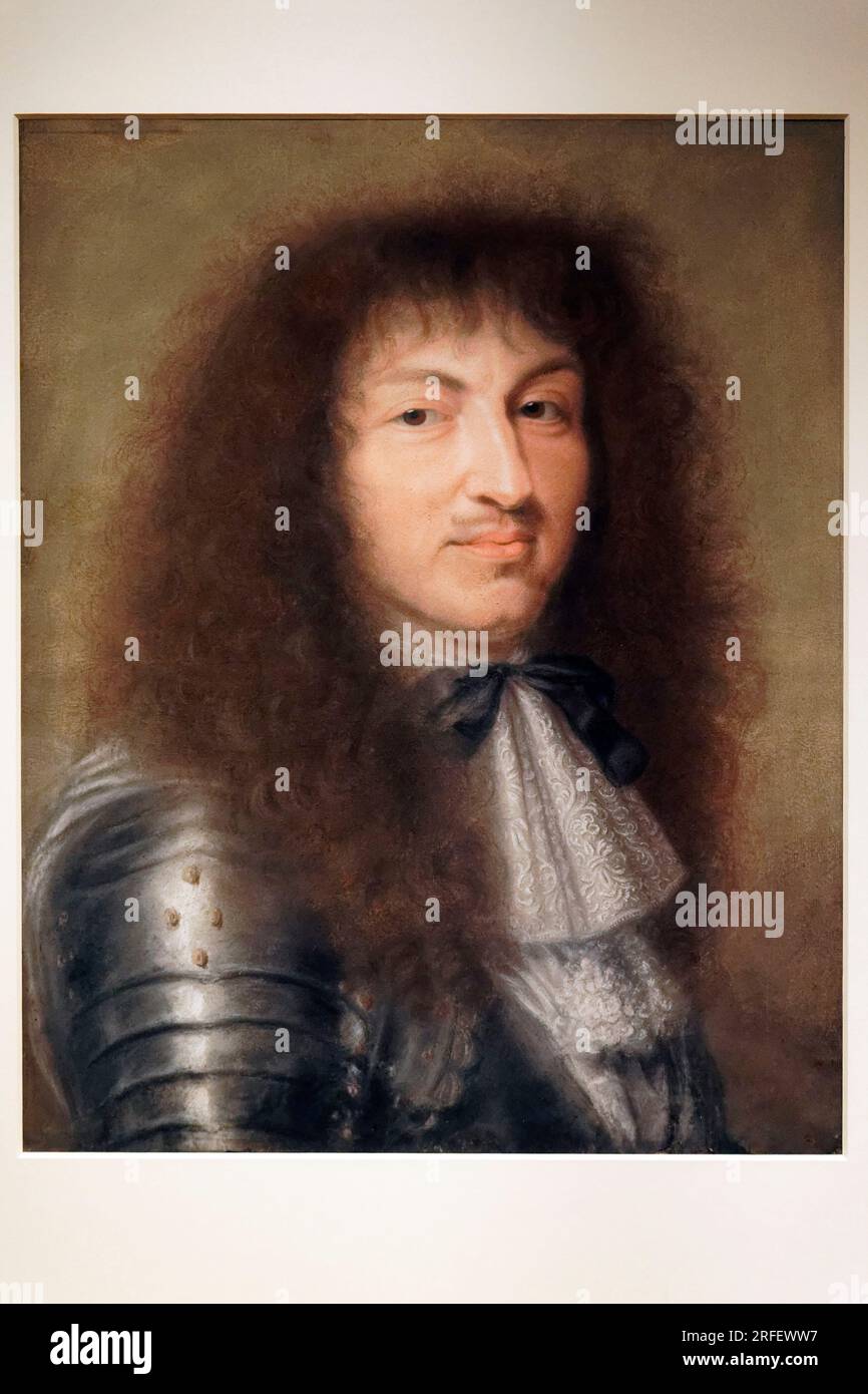 Frankreich, Paris, Nationalbibliothek von Frankreich, Richelieu-Stätte, Mazarin-Galerie, Portrait von Louis 14 in Rüstung von Robert Nanteuil um 1666 Stockfoto