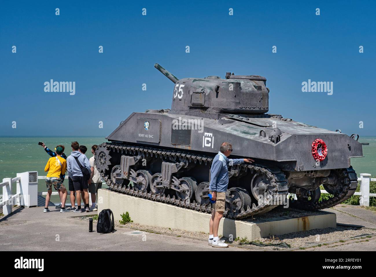 Frankreich, Calvados, Arromanches les Bains, Gold Beach, Sherman Tank Stockfoto