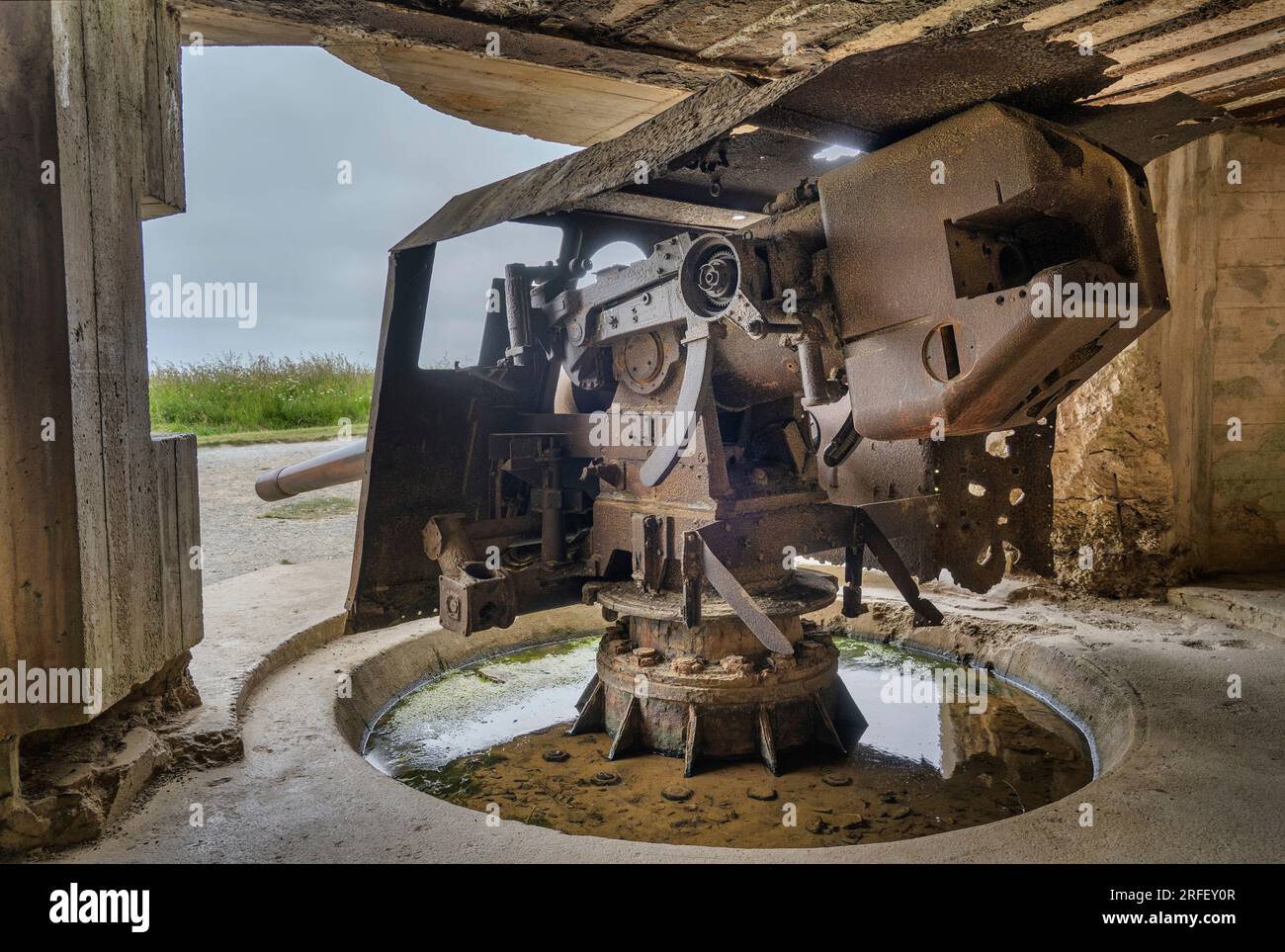 Frankreich, Calvados, Longues sur Mer, das Waffenlager der Atlantischen Mauer, Marinekanonen mit einer Länge von 150 mm Stockfoto