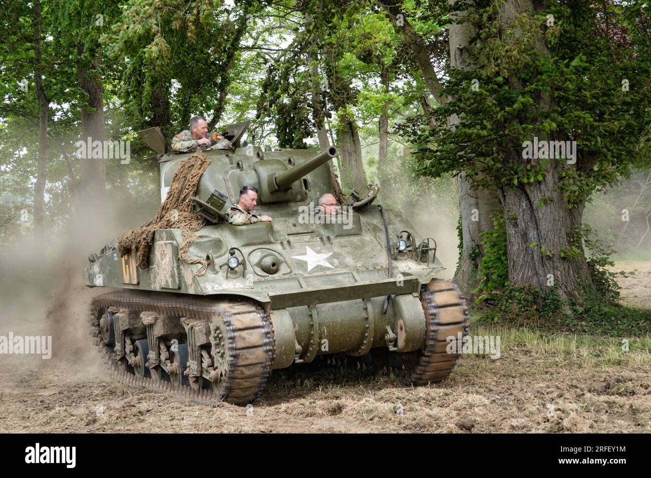 Frankreich, Calvados, Colleville sur Mer, Overlord-Museum, Normandie 44, Nach Omaha Beach, Demonstration eines Sherman-Panzers Stockfoto