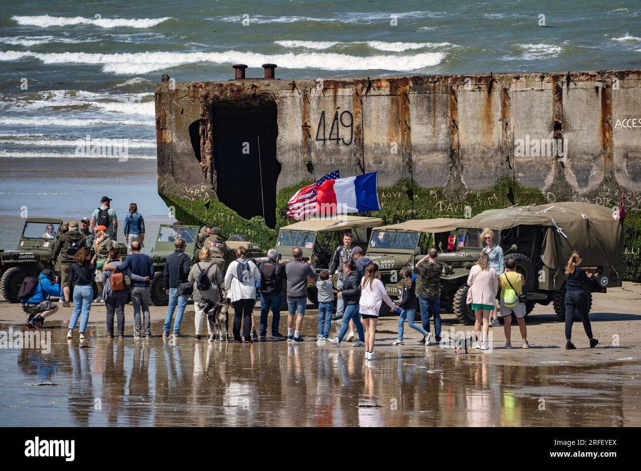 Frankreich, Calvados, Arromanches les Bains, Gedenkfeier zum 6 1944. Juni 69., Gold Beach, Strandparade Stockfoto