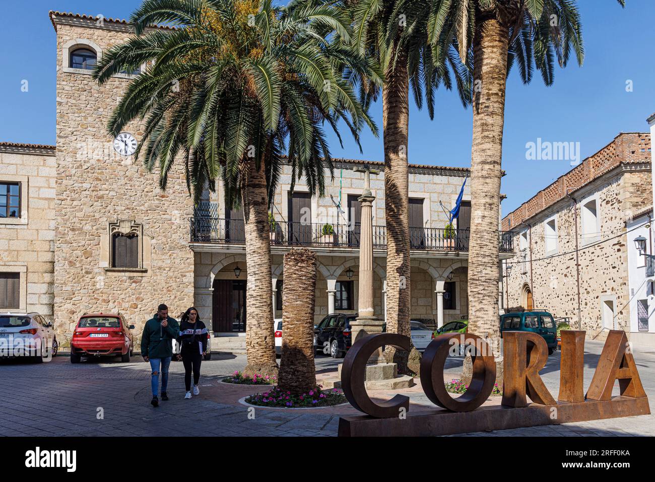 Spanien, Extremadura, Coria, Stadtbriefe auf der Plaza San Pedro Stockfoto