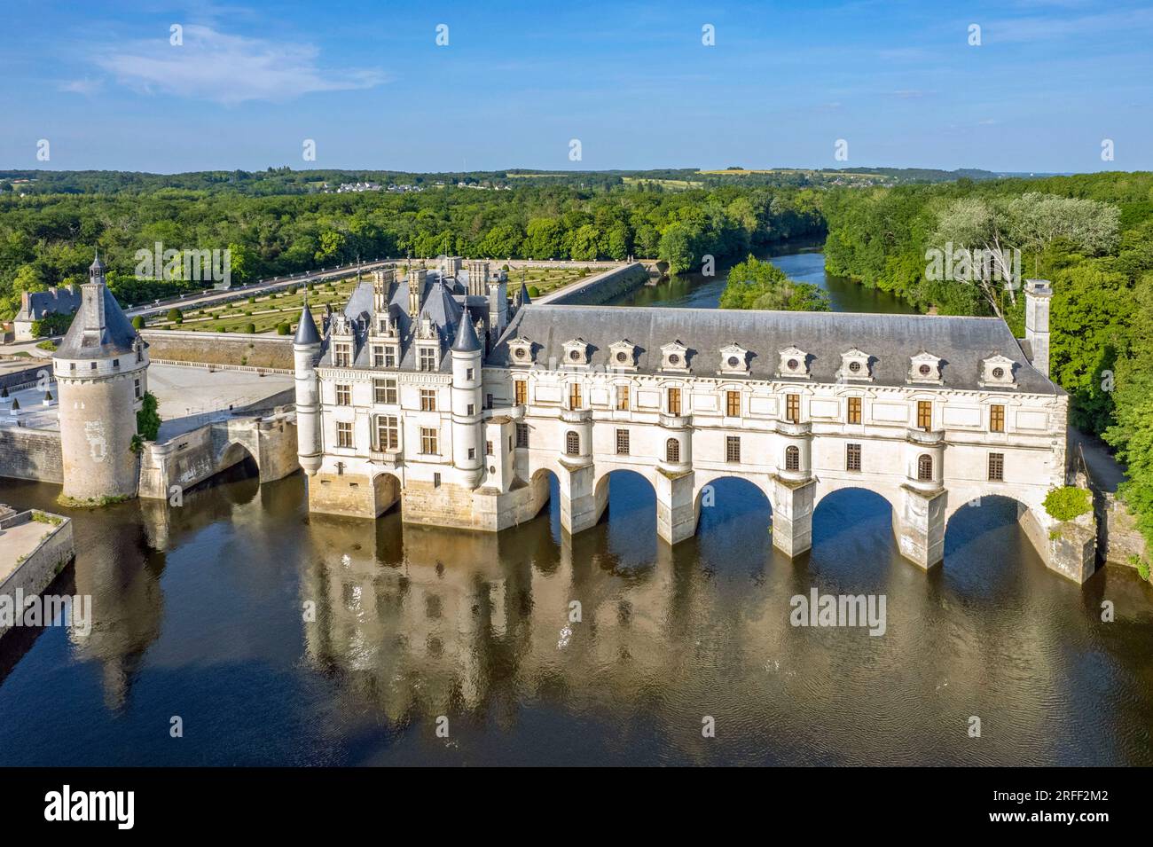 Frankreich, Indre et Loire, Schloss Chenonceau (Luftbild) Stockfoto